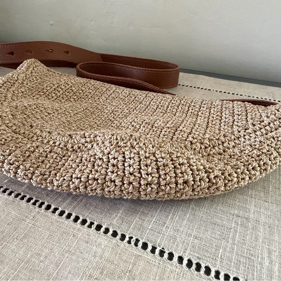 The Sak Half-Moon Woven Crossbody Bag with Brown Leather Strap - Picture 5 of 10